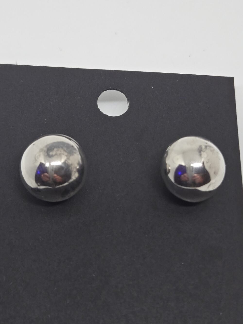 Vintage Sterling Silver Metal Round Ball Stud Earrings Butterfly Clasp Lobe 12mm